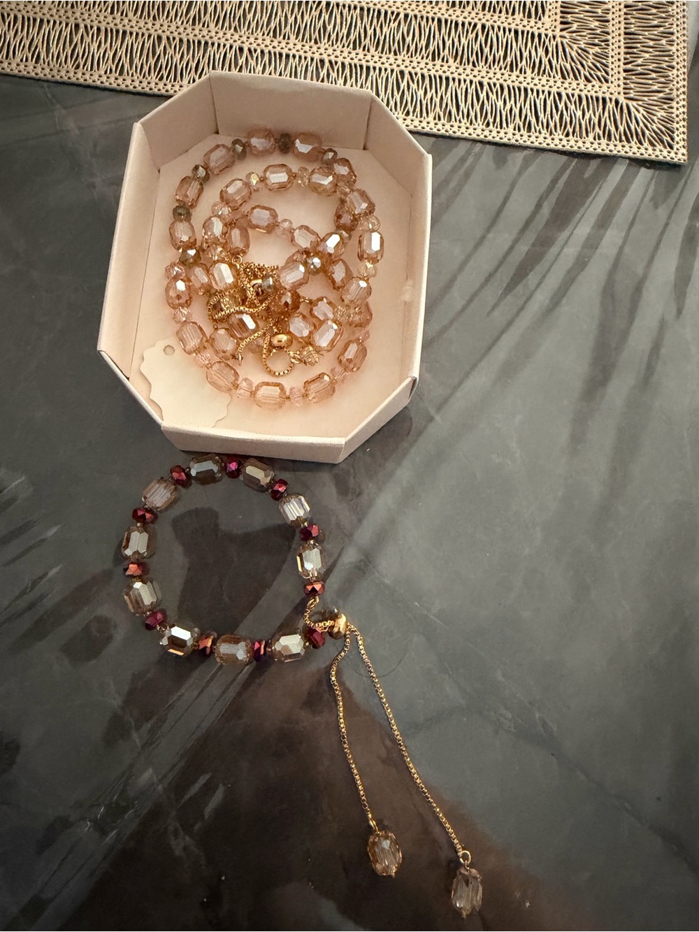Gold and Champagne Beaded Bracelet Set - Women Jewelry